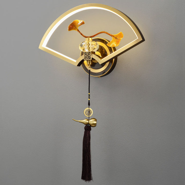 Lámpara de aplique de pared LED de acrílico de magnesio y cobre acanalado chino tradicional para dormitorio 