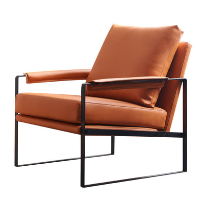 Contemporary Scandinavian Fabric Velvet Faux Leather Carbon Steel Latex Sponge Square Accent Chair Backrest Armrest For Living Room