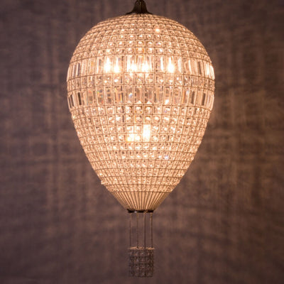 French Vintage Hot Air Balloon Crystal 3-Light Chandelier