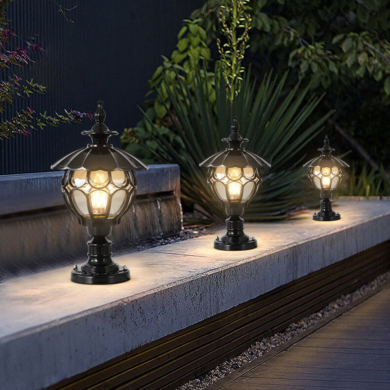 Traditional European Outdoor Round Column Head Light 1-Light Waterproof Garden Landscape Light For Garden