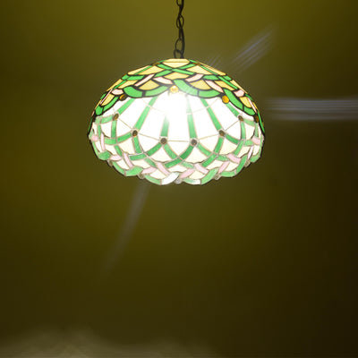 Vintage Tiffany Green Line Gems Cone 1-Light Pendant Light