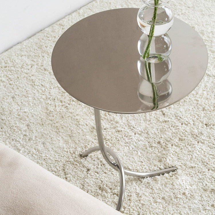 Table basse ronde minimaliste moderne en acier inoxydable en forme de J pour salon 