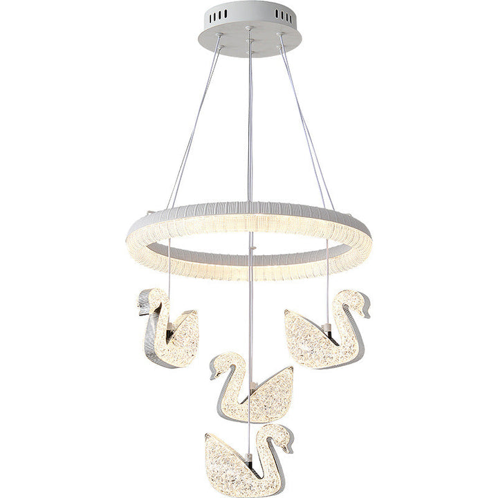 Zeitgenössischer Luxus-Kreis-Ring-Schatten-ABS-Schwan-Dekor-LED-Kronleuchter für Wohnzimmer 