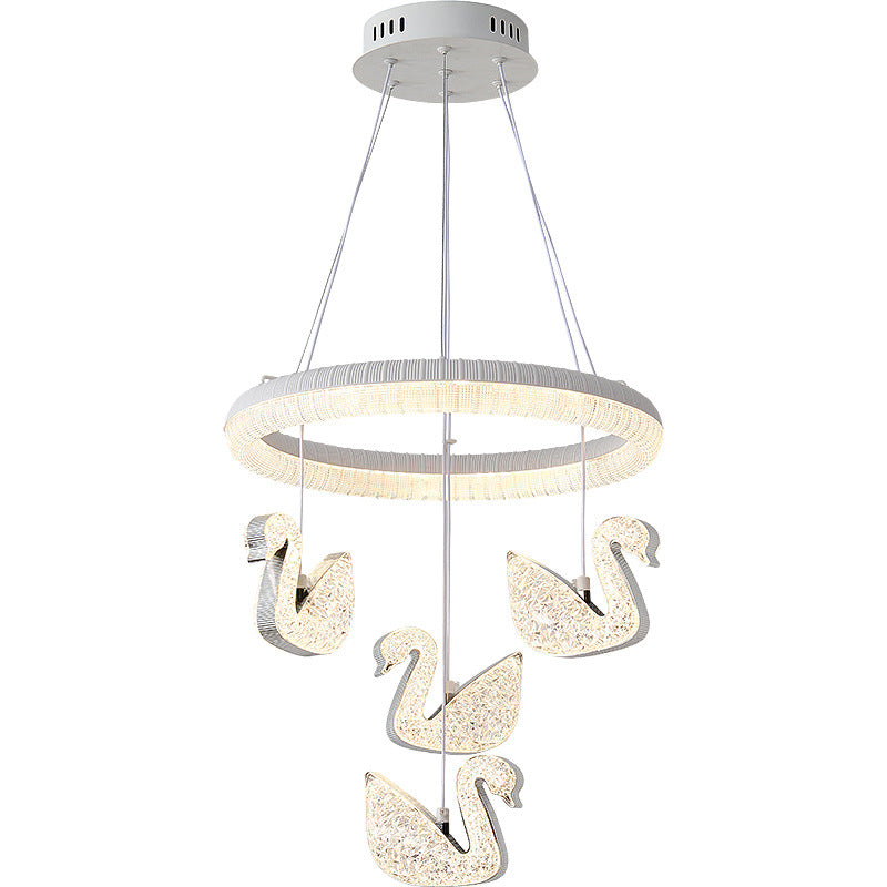 Zeitgenössischer Luxus-Kreis-Ring-Schatten-ABS-Schwan-Dekor-LED-Kronleuchter für Wohnzimmer 