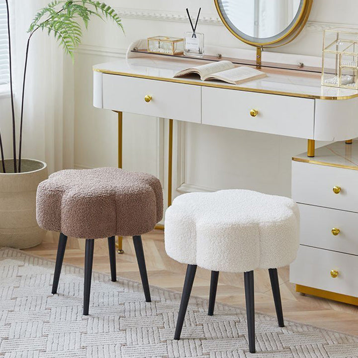 Modern Minimalist Cloud Sherpa Fabric Iron Vanity Stool For Bedroom