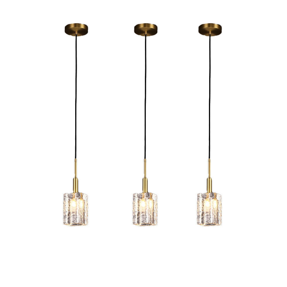 Modern Luxury Crystal Square Copper 1-Light Pendant Light for Living Room Bedroom