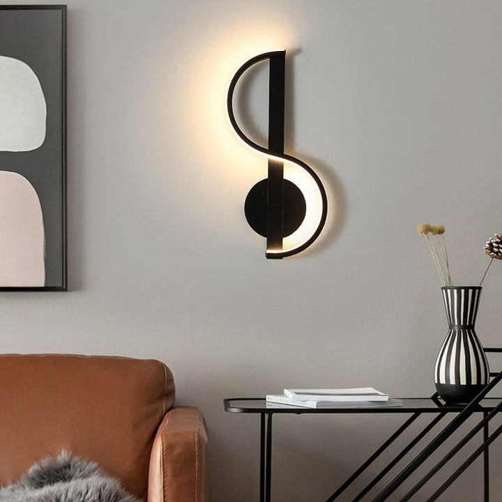 Applique murale à LED en fer en ligne de note de musique créative contemporaine en silicone pour chambre 