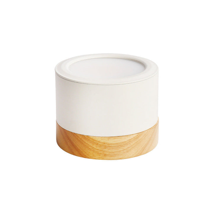 Luz de techo LED de montaje empotrado de cilindro de madera, hierro y acrílico escandinavo contemporáneo para pasillo 