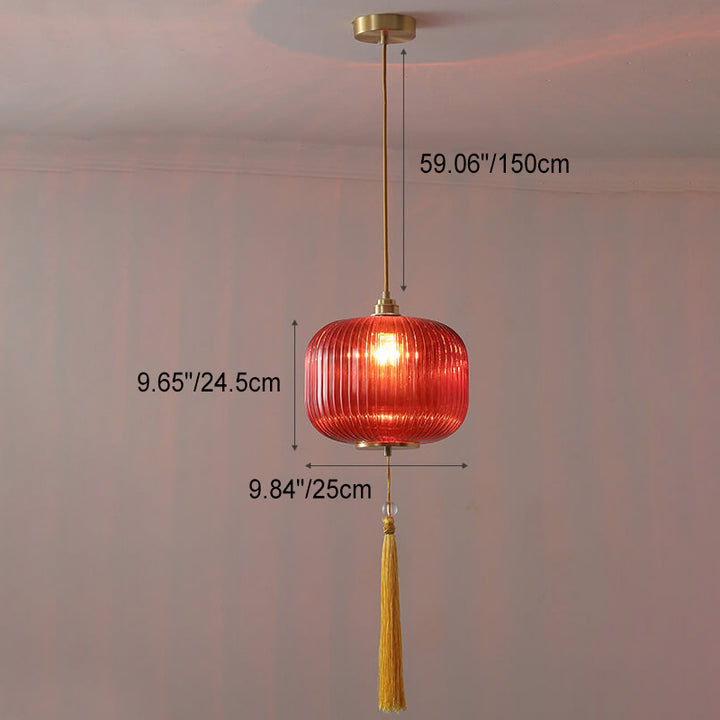 Lámpara colgante de 1 luz de vidrio de cobre con forma de linterna moderna nórdica 