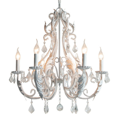 Contemporary Scandinavian Candle Iron Crystal 6-Light Chandelier For Living Room