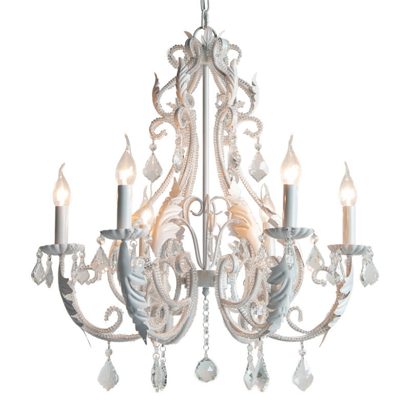 Contemporary Scandinavian Candle Iron Crystal 6-Light Chandelier For Living Room