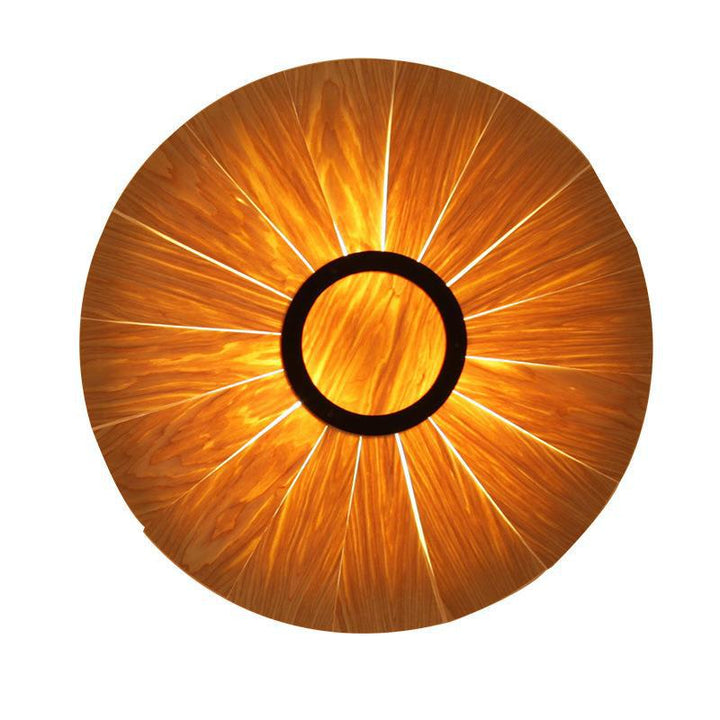 Traditional Vintage Round Cherry Veneer Oak Veneer 1-Light Wall Sconce Lamp For Dining Room