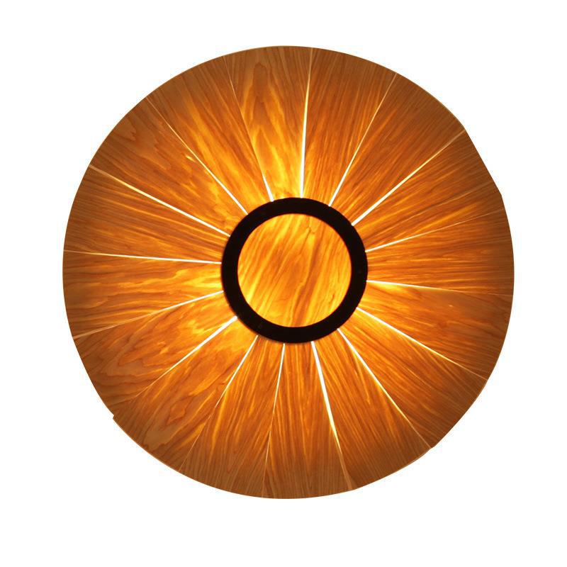 Traditional Vintage Round Disc Wood Veneer 1-Light Wall Sconce Lamp For Dining Room