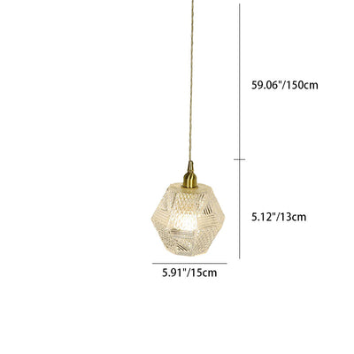 Moderne minimalistische achteckige Messingglas-Pendelleuchte mit 1 Licht für Schlafzimmer 