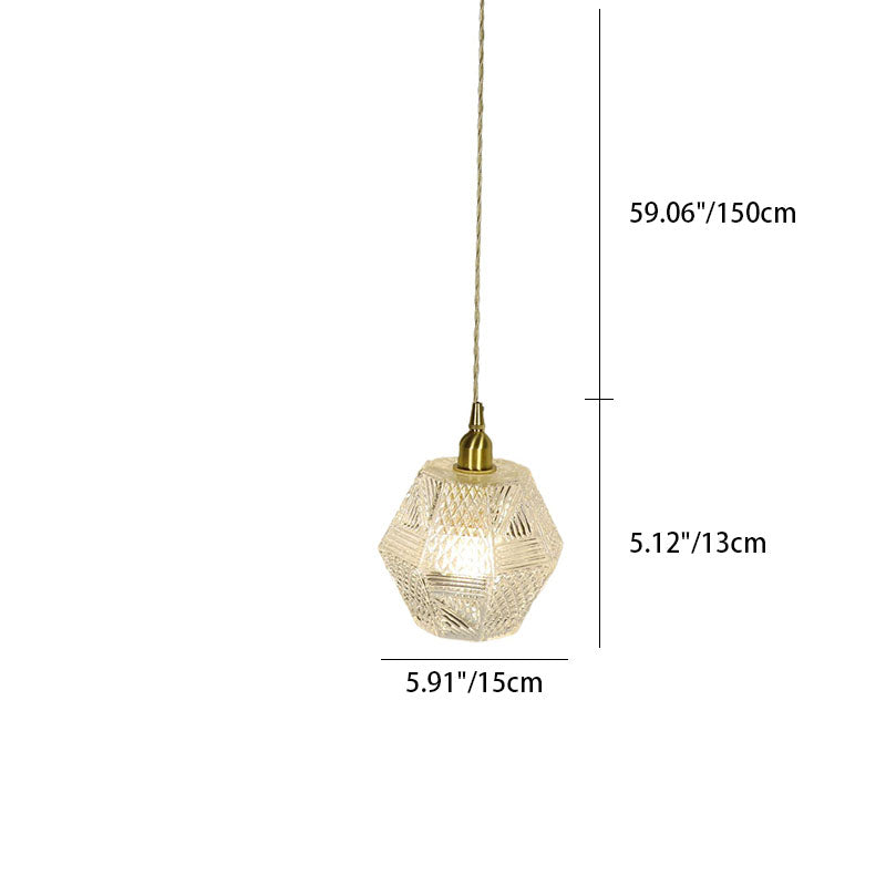 Moderne minimalistische achteckige Messingglas-Pendelleuchte mit 1 Licht für Schlafzimmer 