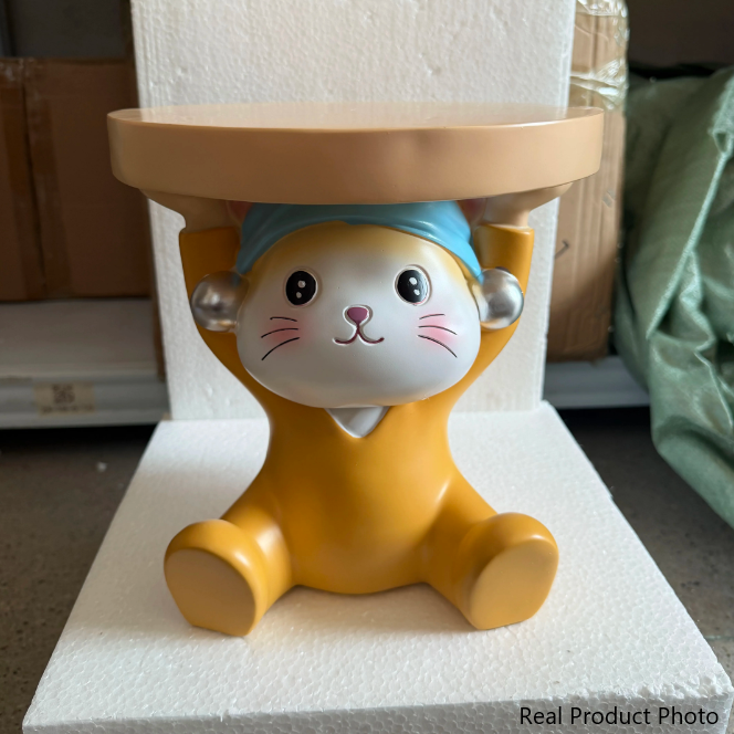 Taburete bajo sin respaldo ni brazos de resina con forma de gato para niños creativos contemporáneos para sala de estar 