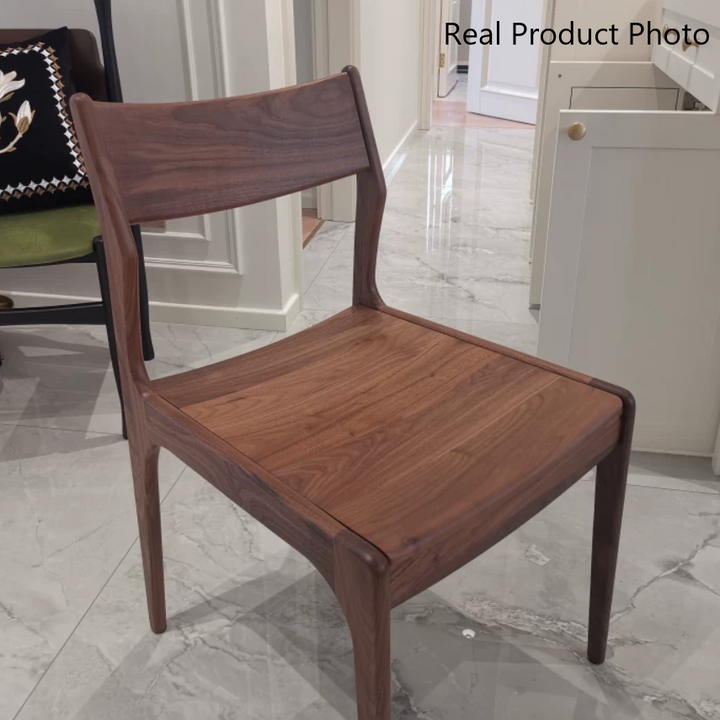 Traditional Chinese Square Black Walnut Cotton-Linen Cowhide Leather Contact Surface Dining Chair Four Legs Backrest For Dining Room