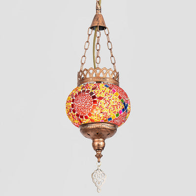 Lampe suspendue à 1 lumière avec abat-jour en verre teinté et cadre en fer bohème contemporain pour salon 