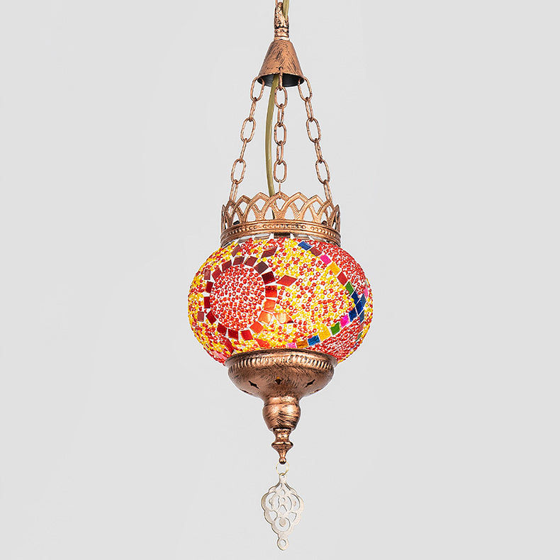 Lampe suspendue à 1 lumière avec abat-jour en verre teinté et cadre en fer bohème contemporain pour salon 