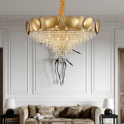 Lustre moderne de luxe en acier inoxydable avec cadre en titane et perles de cristal à 11/15 lumières pour salon 
