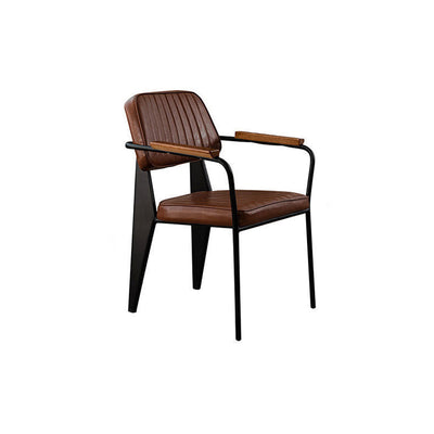 Chaise de salle à manger contemporaine en cuir industriel métal éponge bois carré à rayures verticales dossier accoudoir pour salle à manger 