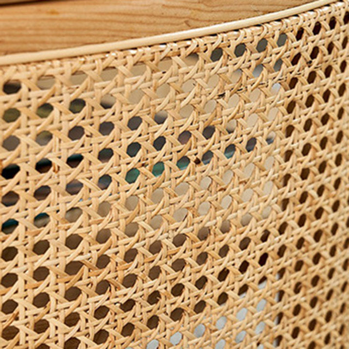 Traditioneller runder Couchtisch im japanischen Stil aus Eschenholz, Rattan und Sperrholz mit 2 Ebenen für das Wohnzimmer 