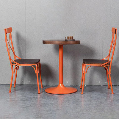 Ensemble de chaises et table de salle à manger en cuir industriel contemporain, bois, fer, avec dossier en forme de X pour salle à manger 