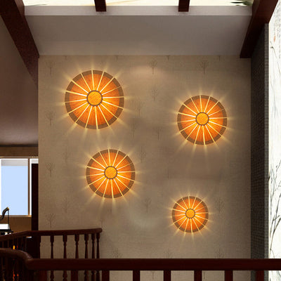 Traditionelle chinesische runde Bambus-Kunstpergament-Wandleuchte mit 1 Licht für Schlafzimmer 
