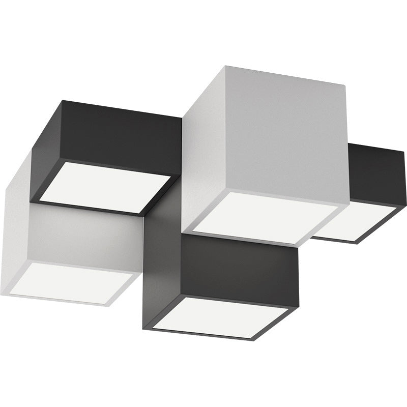 Lustre Plafonnier LED Moderne Minimaliste Cube en Fer et Acrylique pour Salon 