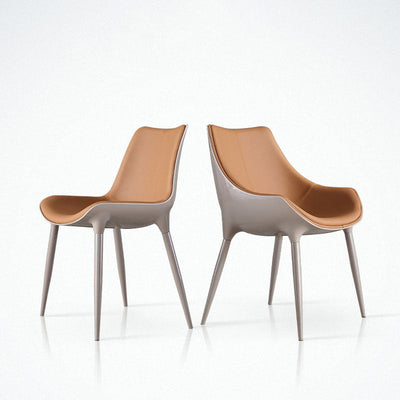 Chaise de salle à manger moderne en cuir de vache simplicité en acier éponge carrée avec dossier incurvé pour salle à manger 