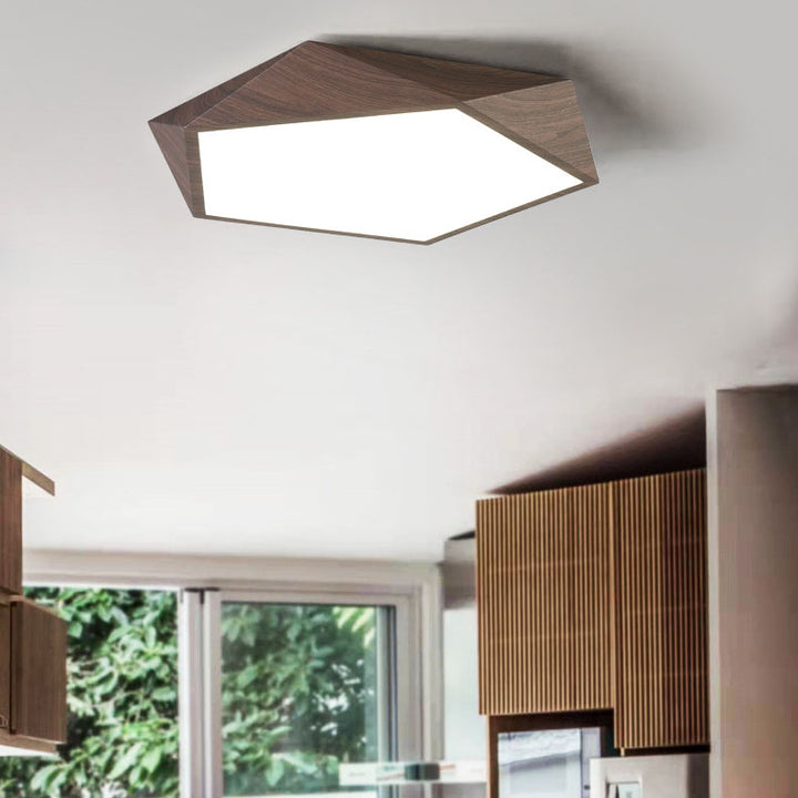 Plafonnier LED en fer pentagonal irrégulier nordique contemporain en PVC pour chambre à coucher 