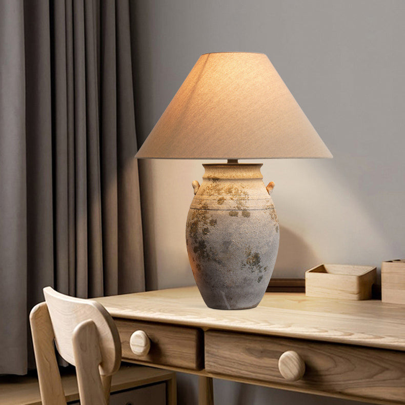 Traditionelle Vintage Keramik Stoff Metall Conic Topf 1-Licht Tischlampe für Nachttisch 