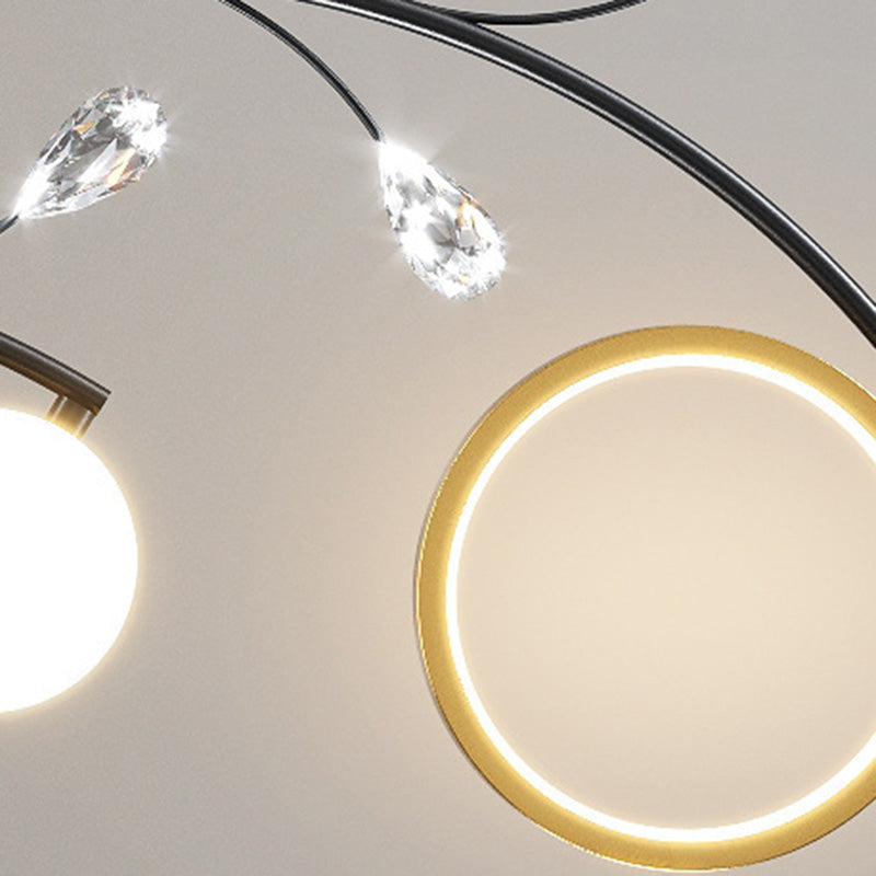 Moderne Luxus-Zweig Runde Hardware Eisen Acryl Kristall Silikon LED Semi-Flush Mount Deckenleuchte für Wohnzimmer 