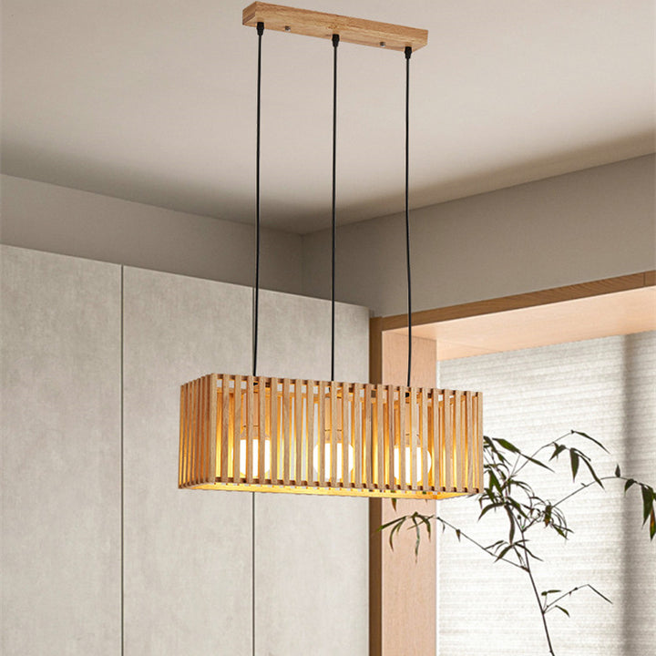 Lustre rectangulaire traditionnel en bois massif 1/3 lumières pour salon 