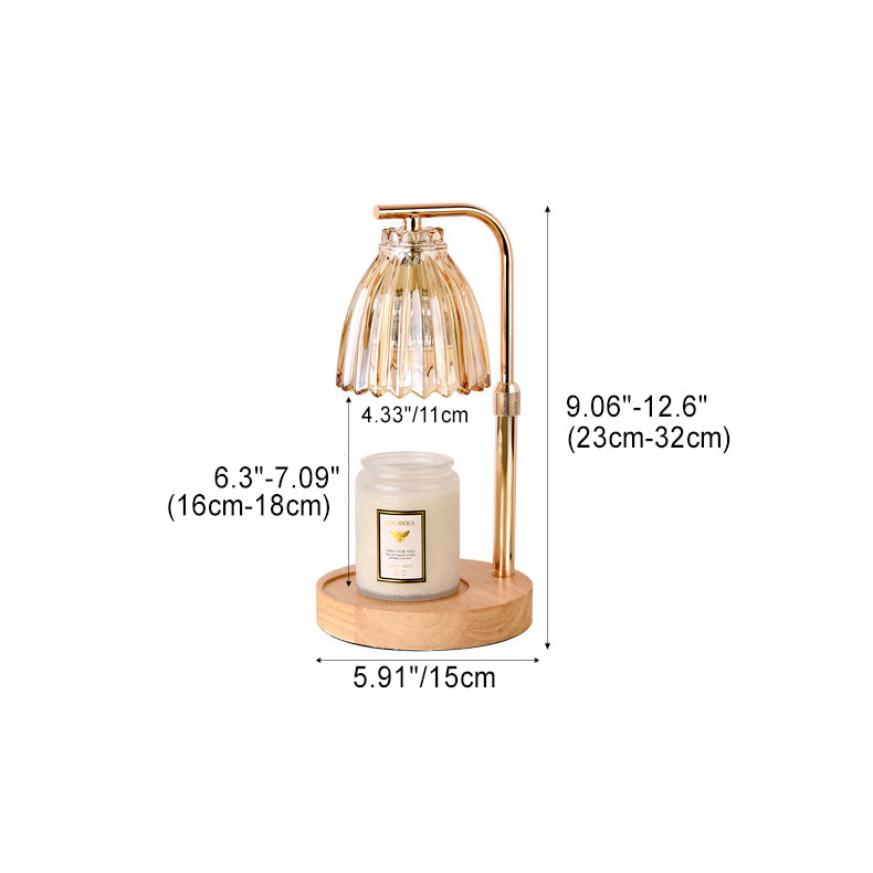 Lampe de table en verre en forme de fleur Art Déco moderne en fer et bois à 1 lumière avec cire fondue pour chambre 