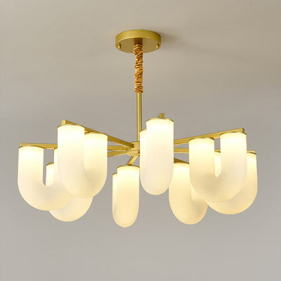 Moderner Mid-Century Pipe Geometrischer Eisen PE LED Kronleuchter für Wohnzimmer 