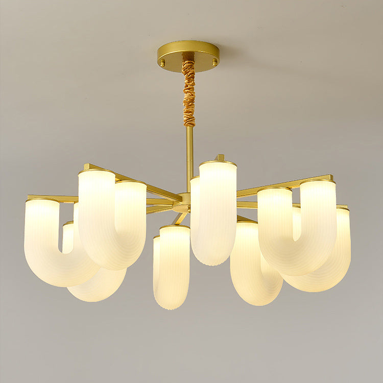 Moderner Mid-Century Pipe Geometrischer Eisen PE LED Kronleuchter für Wohnzimmer 