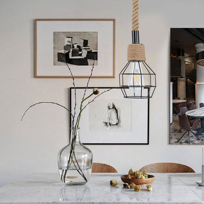 Nordic Retro Eisen Hanfseil Weben Vogelkäfig 1-Licht Pendelleuchte 