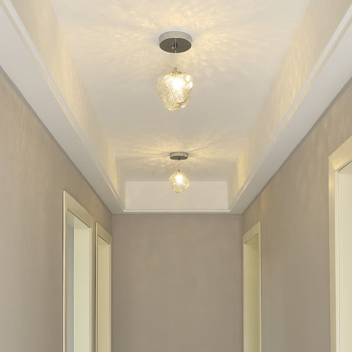 Suspension 1 lumière avec abat-jour en verre au design contemporain imitation pierre de luxe pour couloir 
