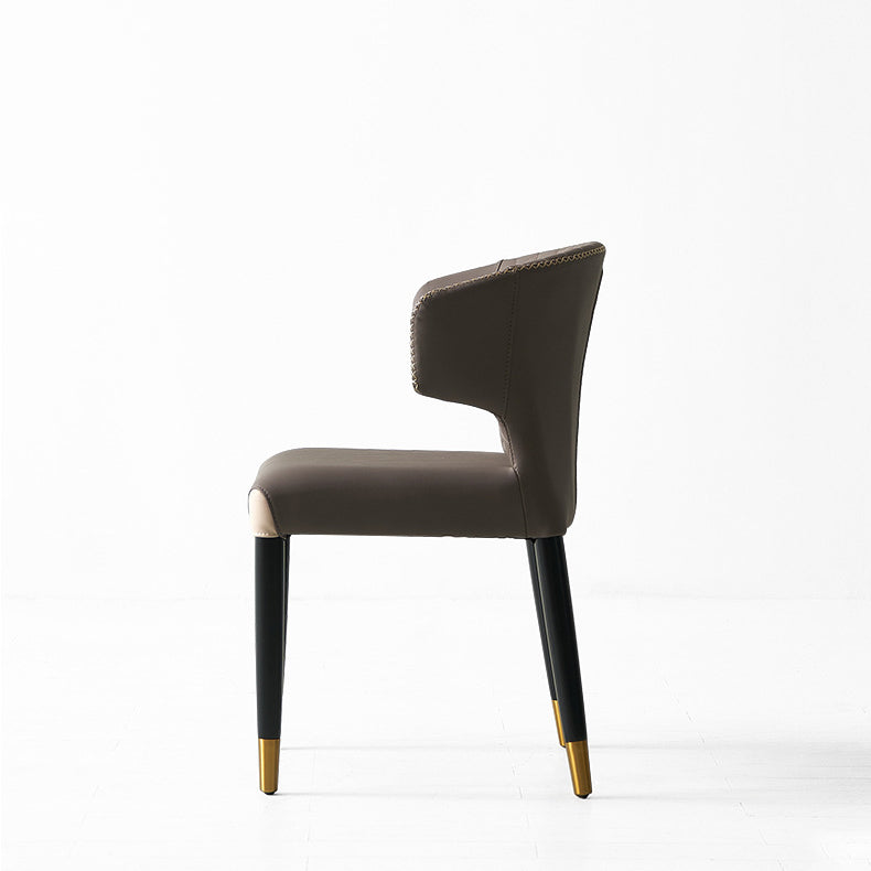 Chaise de salle à manger avec dossier en bois à peau de microfibre minimaliste moderne en acier au carbone et éponge avec arc carré 