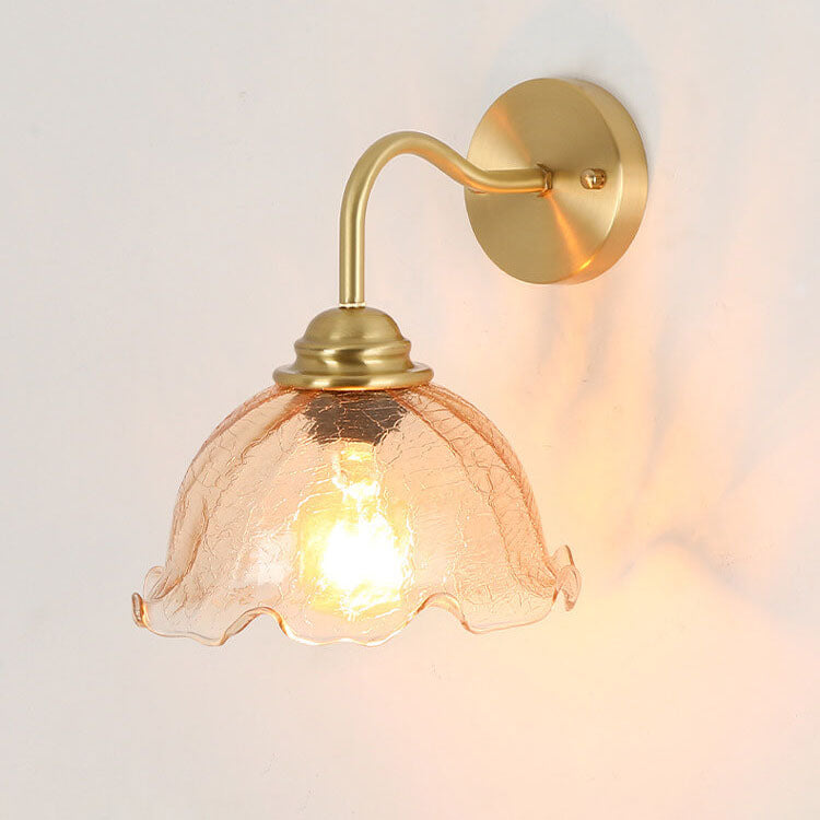 Lámpara de Aplique de Pared de 1 Luz de Cristal de Flor Creativa Moderna de Cobre 