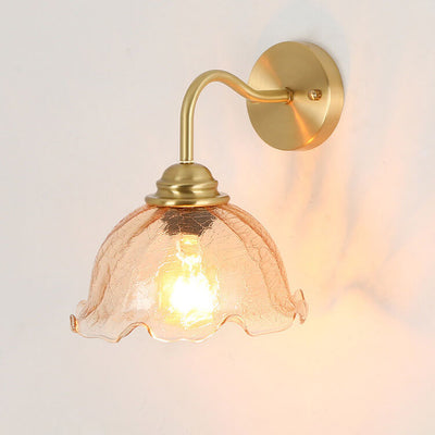 Modern Creative Flower Glass Copper 1-Light Wall Sconce Lamp