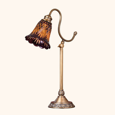 Vintage Luxury Cone Stained Glass Copper 1-Light Table Lamp