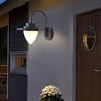 Contemporary Retro Peach Glass Iron Outdoor Waterproof 1-Light Wall Sconce Lamp For Garden