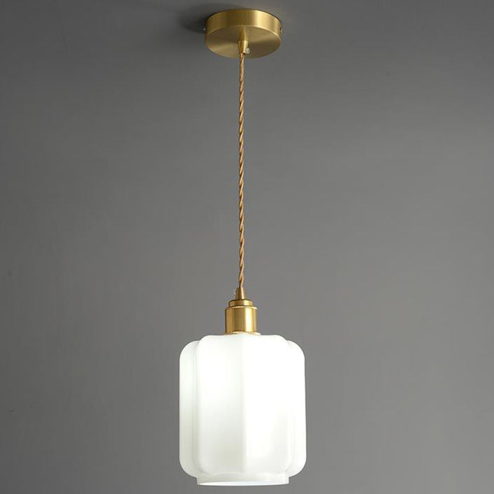 Traditionelle Vintage zylindrische Messingglas 1-Licht Pendelleuchte für Schlafzimmer 