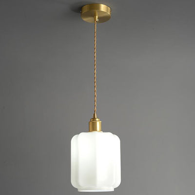 Traditional Vintage Cylindrical Brass Glass 1-Light Pendant Light For Bedroom