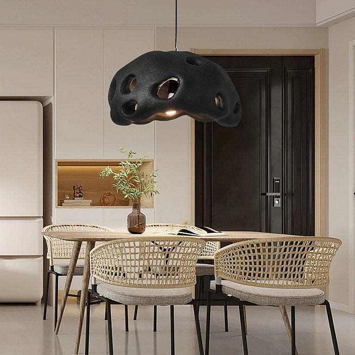 Suspension Luminaire Rond Japonais Traditionnel en Résine Creuse à 1 Lumière pour Salon 