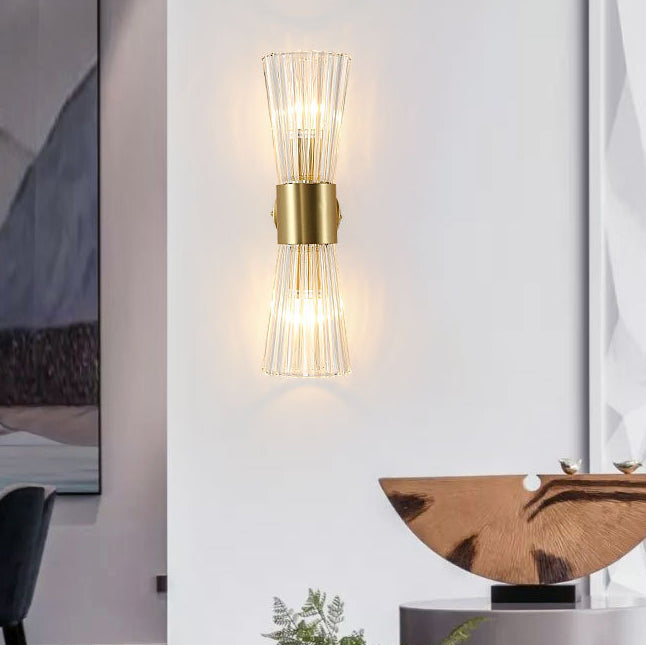 Lámpara de Aplique de Pared Contemporánea de Lujo con Cristal Acanalado Luminosa de 2 Luces para Dormitorio 