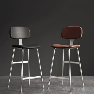 Tabouret de bar contemporain en cuir PU incurvé avec pieds en fer, dossier et repose-pieds pour salle à manger 