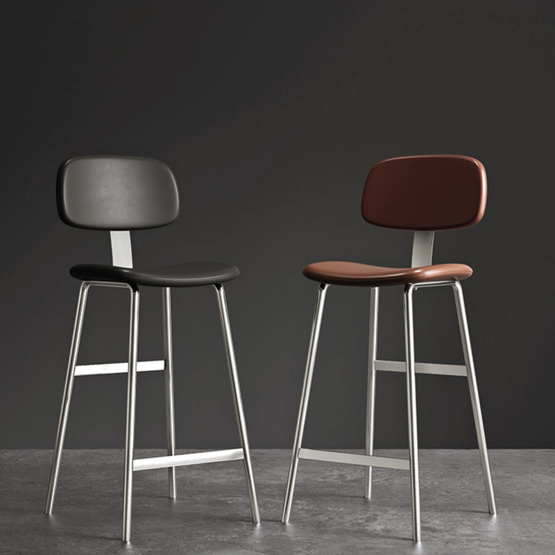 Tabouret de bar contemporain en cuir PU incurvé avec pieds en fer, dossier et repose-pieds pour salle à manger 